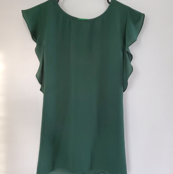 DIP Classy Frilly Forest Green Tie Blouse Size S - Picture 3 of 5